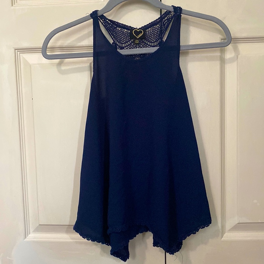 Navy blue lace racer back tank top